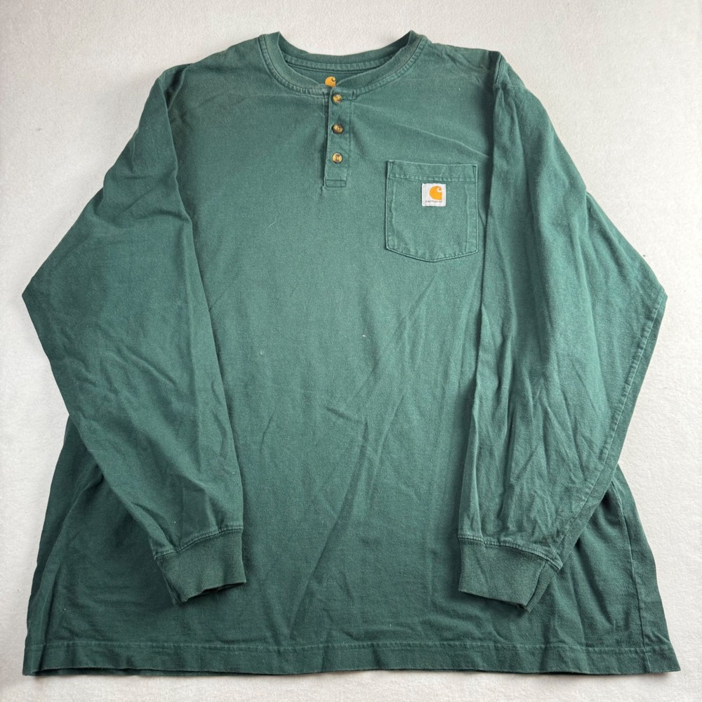 Carhartt‎ Mens 2XL Green Long Sleeve Henley Pocket T-Shirt Original Fit Cotton